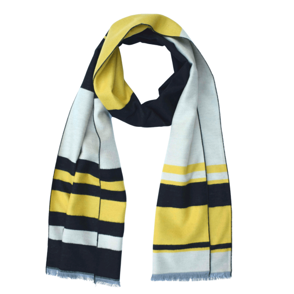 Scarf Shawl 100% Silk Flannel Jacquard Black Yellow Beige